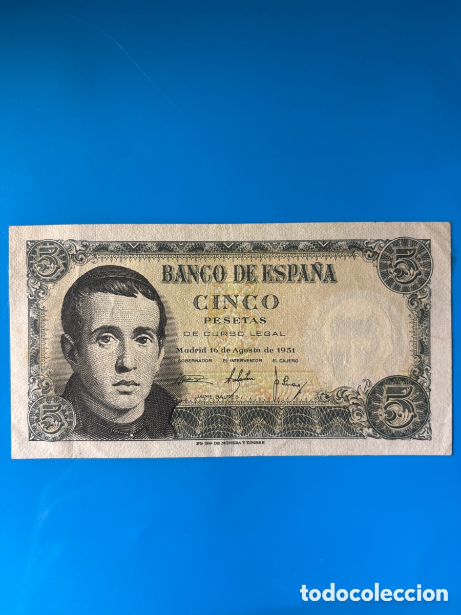 Billets espagnols: Billete ORIGINAL 5 PESETAS EBC 1951 (Jaime Balmes)