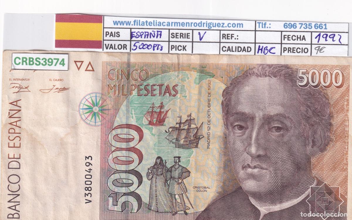 Banconote spagnole: CRBS3974 BILLETE ESPA&Ntilde;A 5000 PESETAS 1992 SERIE V MBC