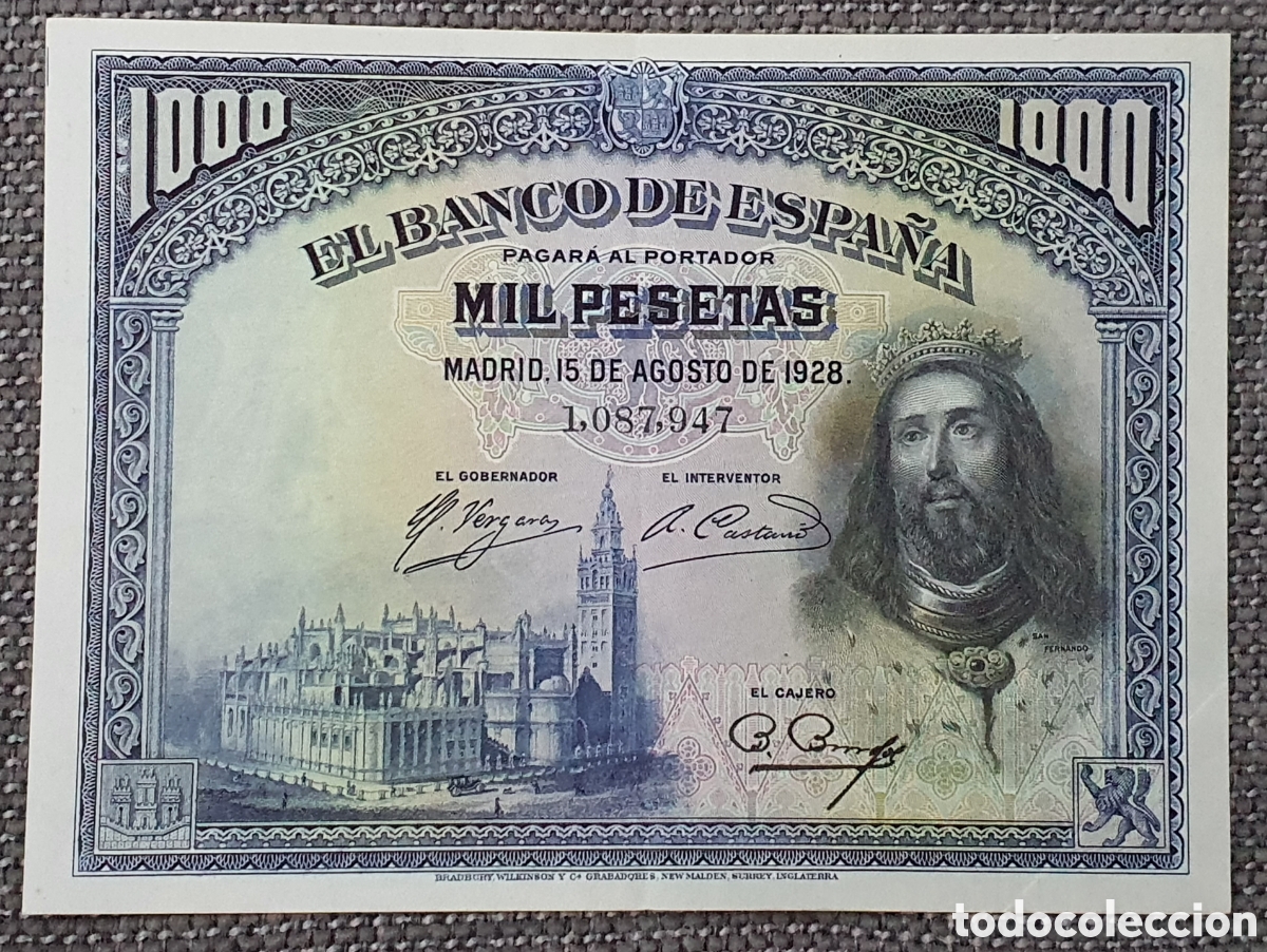 Billets espagnols: Billete Original 1000 pesetas EBC, 1928 (San Fernando)