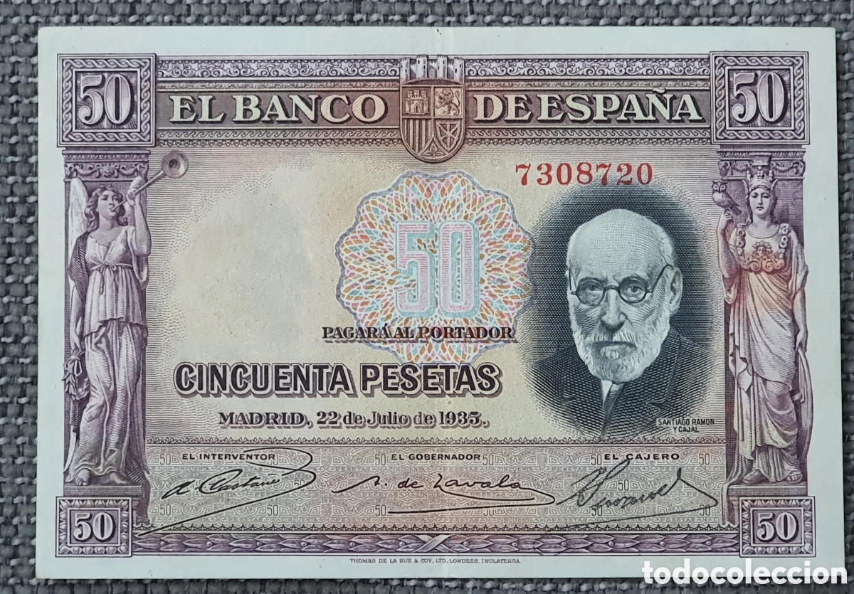 Billets espagnols: Antiguo Billete original de 50 PESETAS EBC, 1935 (Santiago Ramon y Cajal)
