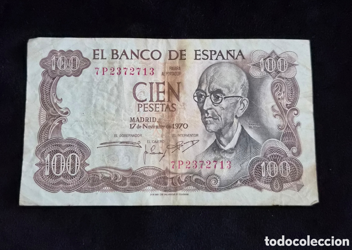 Spanische Banknoten: Espa&ntilde;a &ndash; Billete de 100 Pesetas 1970 &ndash; Manuel de Falla &ndash; Serie 7P