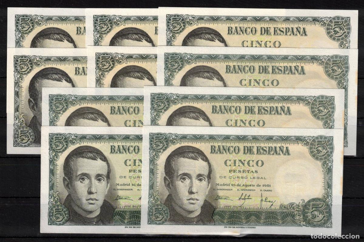 Spanish Banknotes: ESPA&Ntilde;A 10 BILLETES 5 PESETAS 1951 JAIME BALMES - EBC+ - CON SERIE