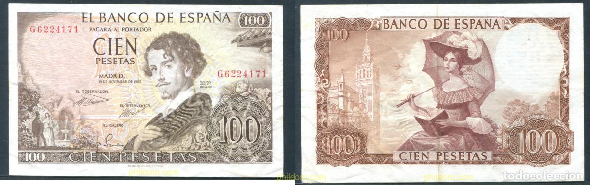 Spanish Banknotes: 11413 ESPA&Ntilde;A 1965 100 Pesetas 19 de noviembre de 1965 - Gustavo Adolfo Becquer