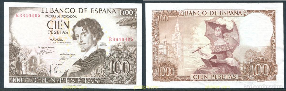 Spanish Banknotes: 11412 ESPA&Ntilde;A 1965 100 Pesetas 19 de noviembre de 1965 - Gustavo Adolfo Becquer
