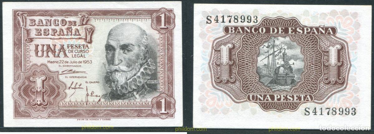 Spanische Banknoten: 11424 ESPA&Ntilde;A 1953 1 PESETA 1953 MARQUES DE SANTA CRUZ