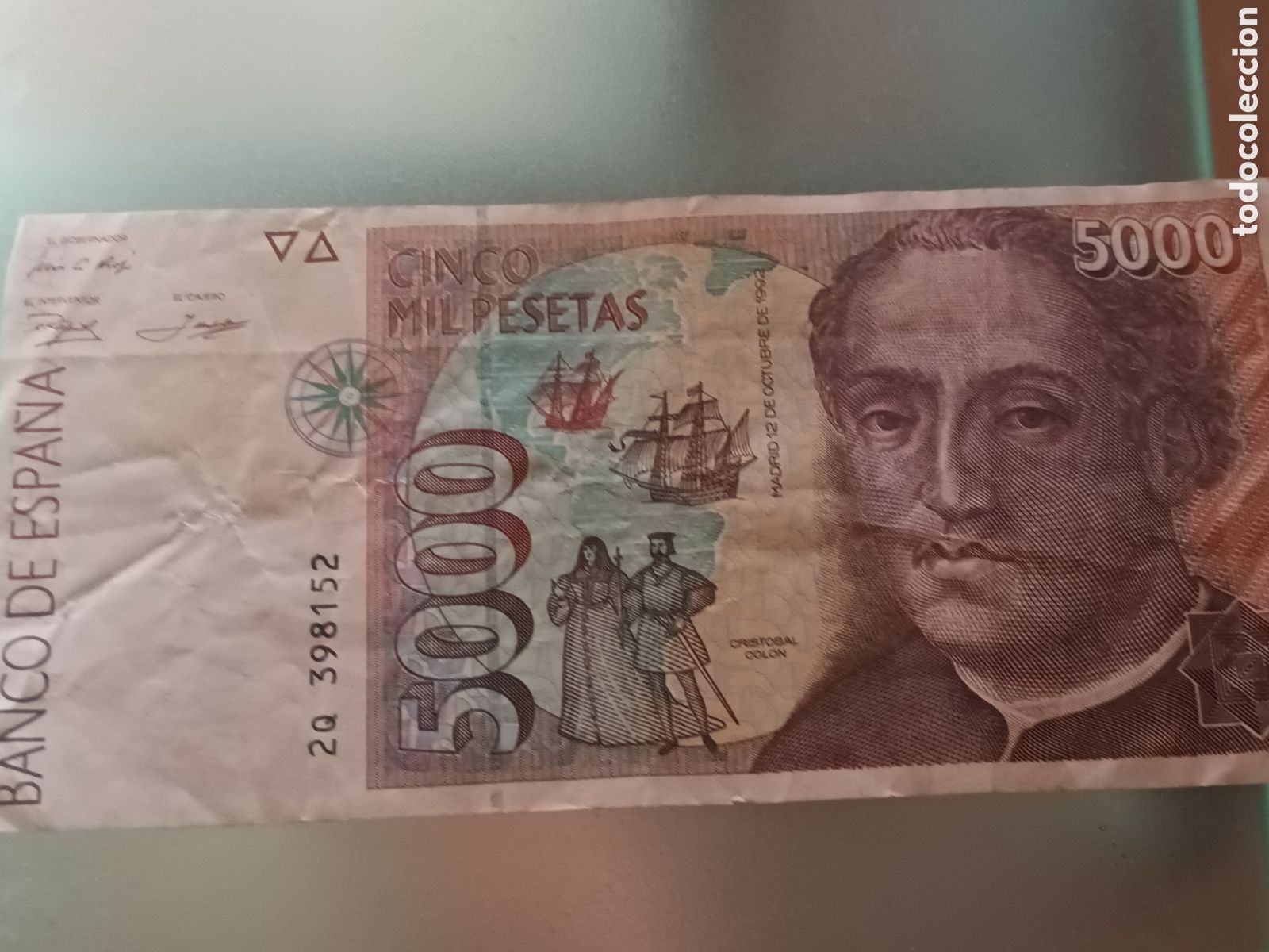 Billets espagnols: BILLETE DE 5000 PESETAS DE 12 DE OCTUBRE DE 1992 SERIE 2Q 398152