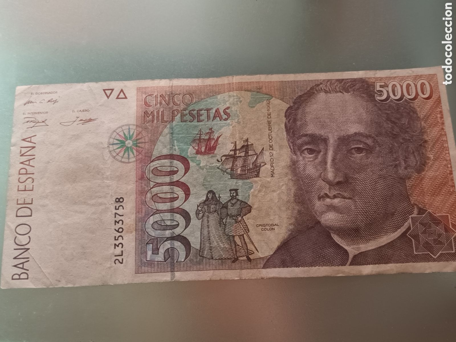 Billets espagnols: BILLETE DE 5000 PESETAS DE 12 DE OCTUBRE DE 1992 SERIE 2L3563758