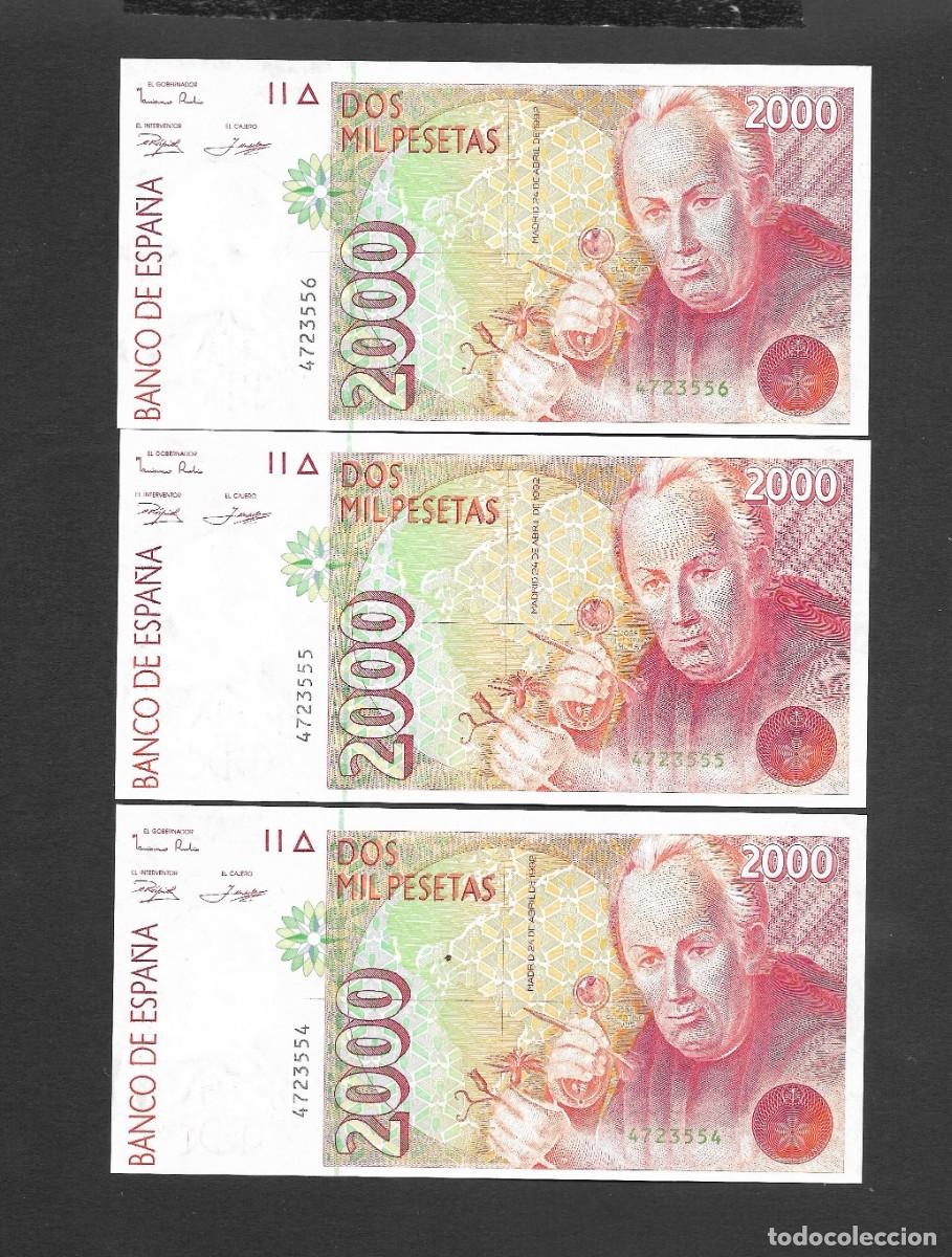 Banconote spagnole: TRIO CORRELATIVO 2000 PESETAS 1992 SIN SERIE S/C