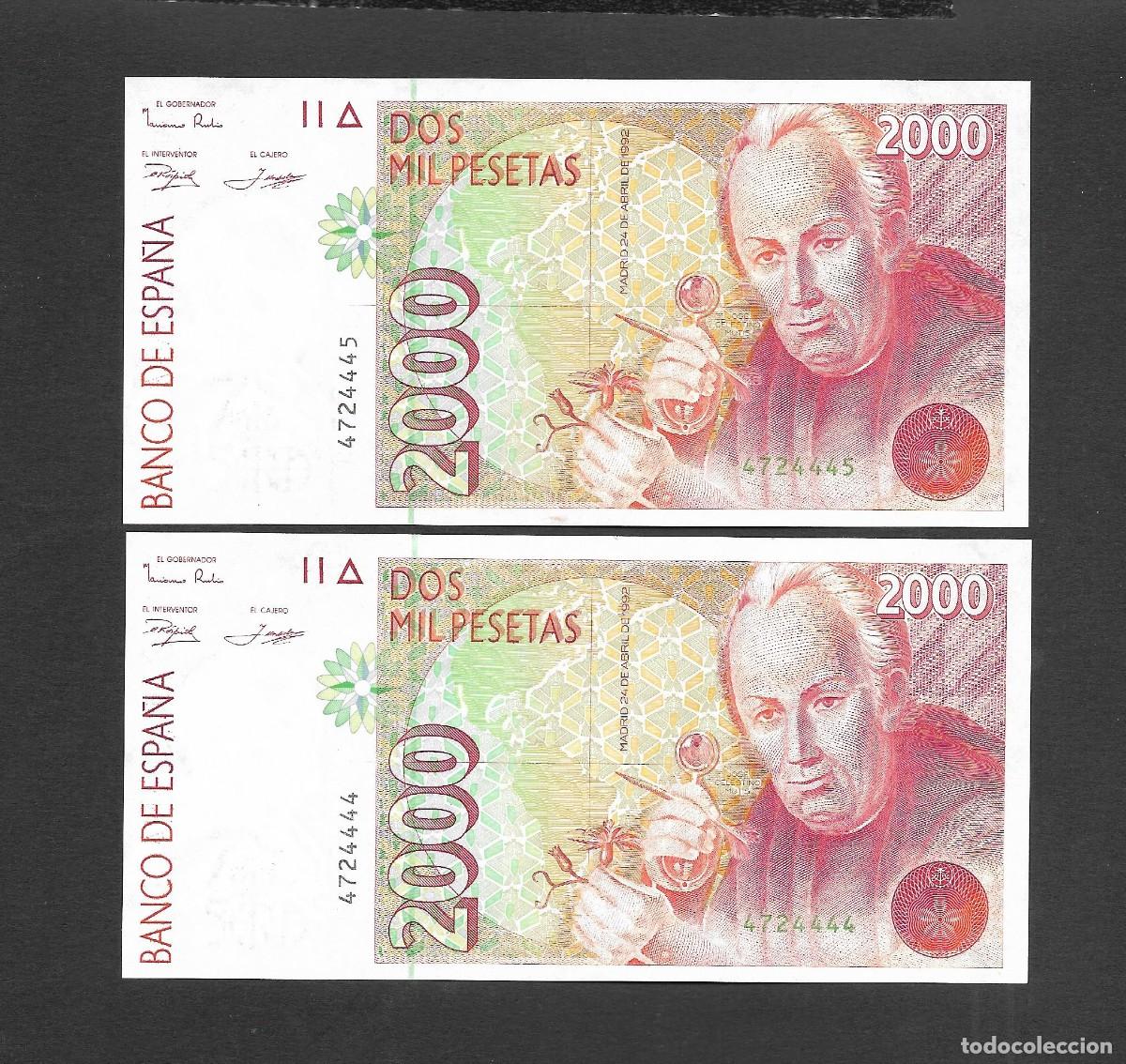 Billets espagnols: PAREJA CORRELATIVA 2000 PESETAS 1992 SIN SERIE S/C