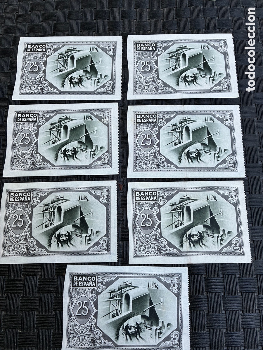Banconote spagnole: Lote 7x 25 Ptas Bilbao 1937 Veinticinco Pesetas - 2 Series Casi Correlativas - EBC/SC