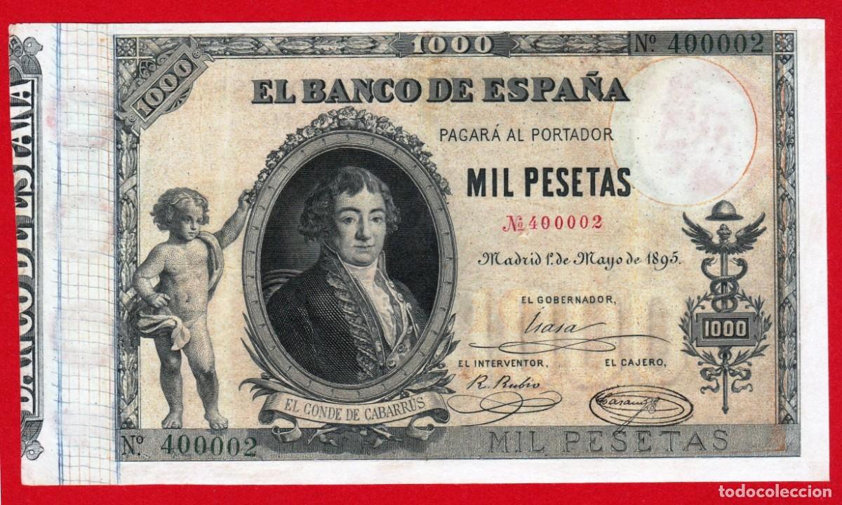 Banconote spagnole: RARO, 1000 pesetas, 1895, Conde de Cabarrus, EBC, Restauraci&oacute;n profesional en margenes