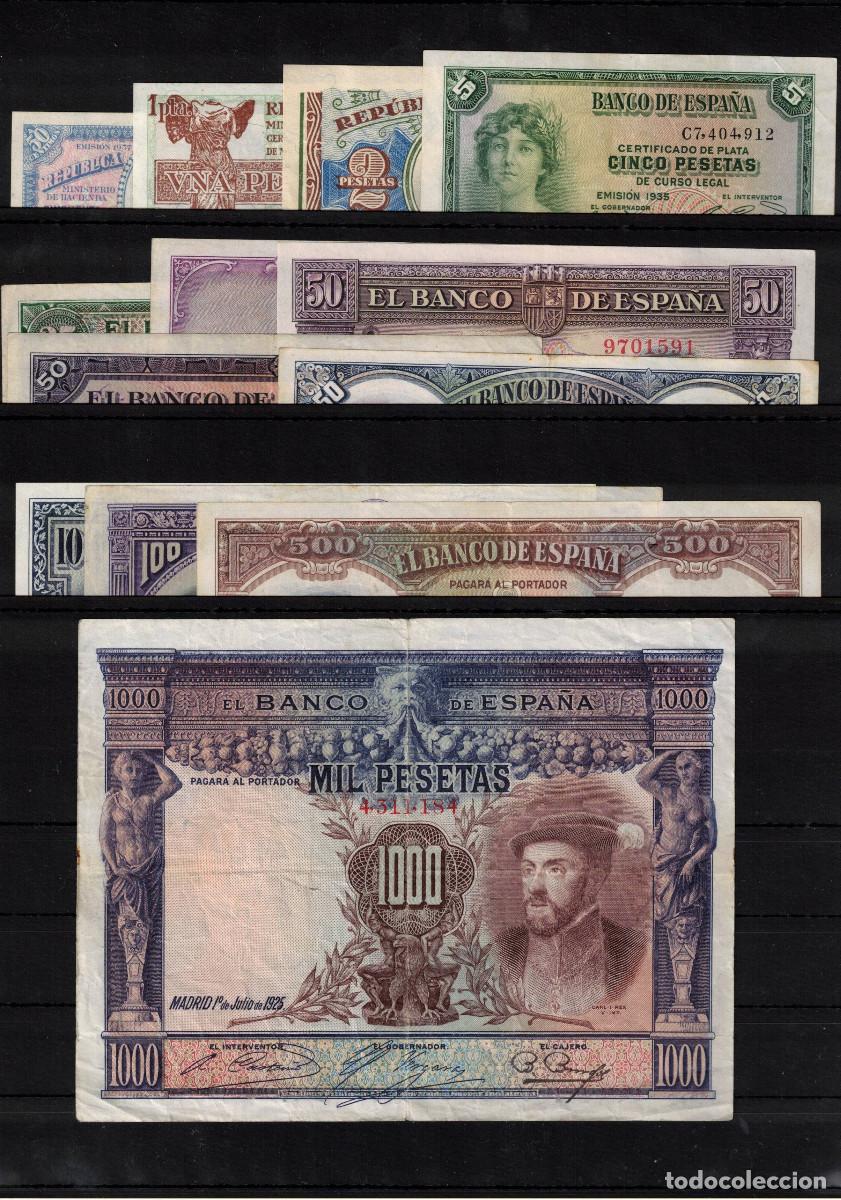 Banconote spagnole: ESPA&Ntilde;A COLECCION DE 13 BILLETES DE 1925 a 1938 - MBC+/EBC - 50 CTS. a 1000 PTAS.