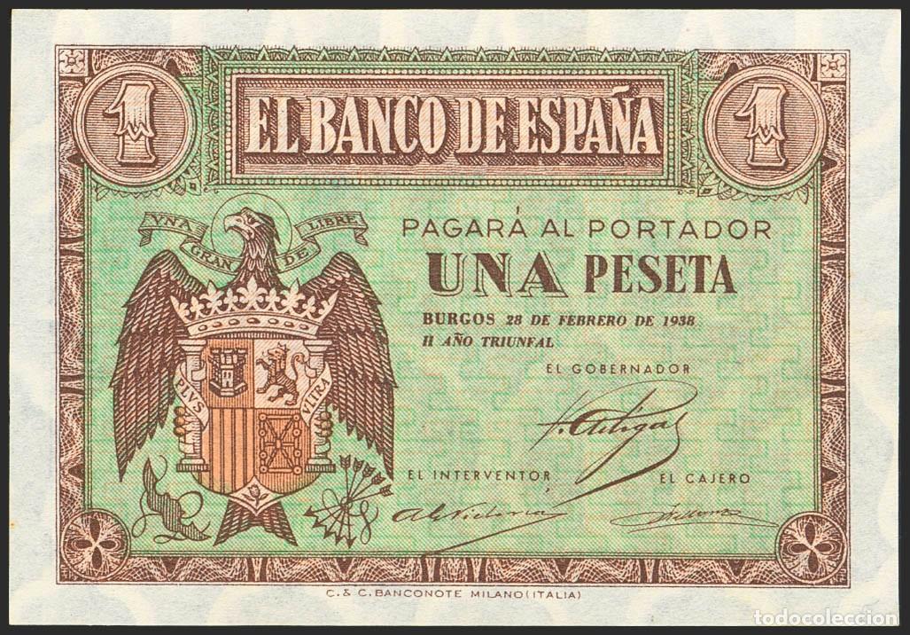 Notas espanholas: 1 PESETA FEBRERO 1938 SERIE B S/C