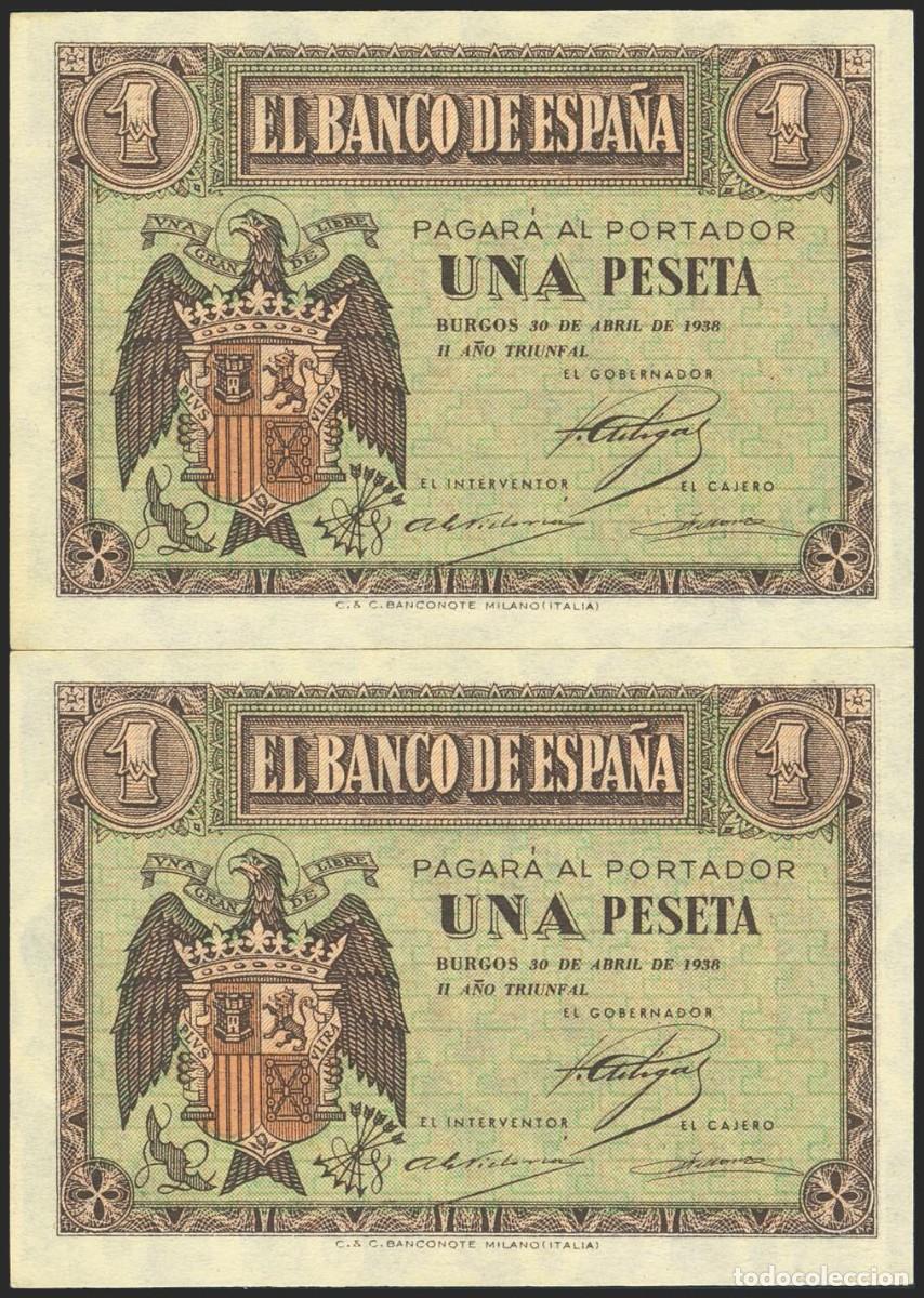Billets espagnols: PAREJA CORRELATIVA 1 PESETA ABRIL 1938 SERIE E S/C-