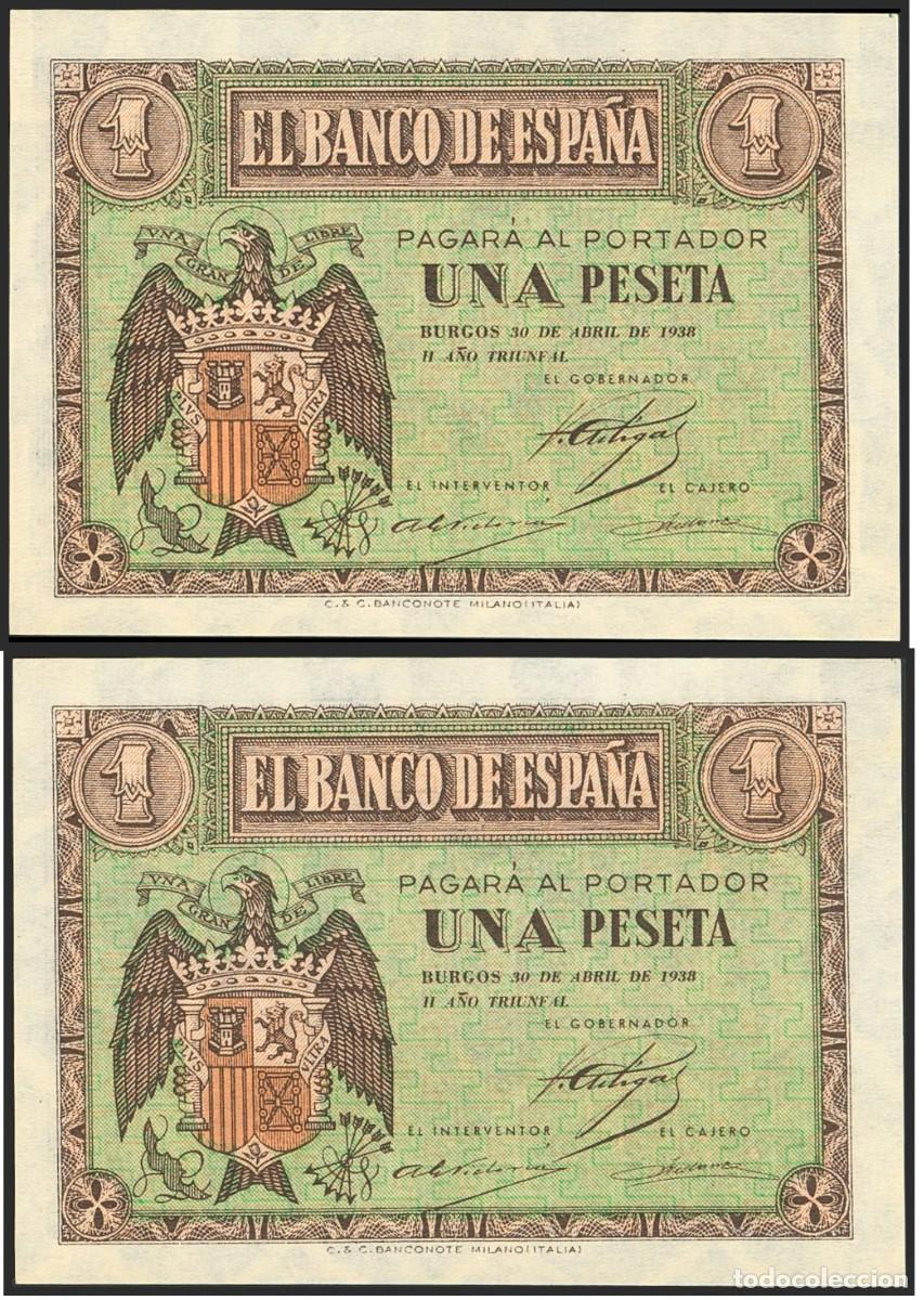Notas espanholas: PAREJA CORRELATIVA 1 PESETA ABRIL 1938 SERIE D S/C