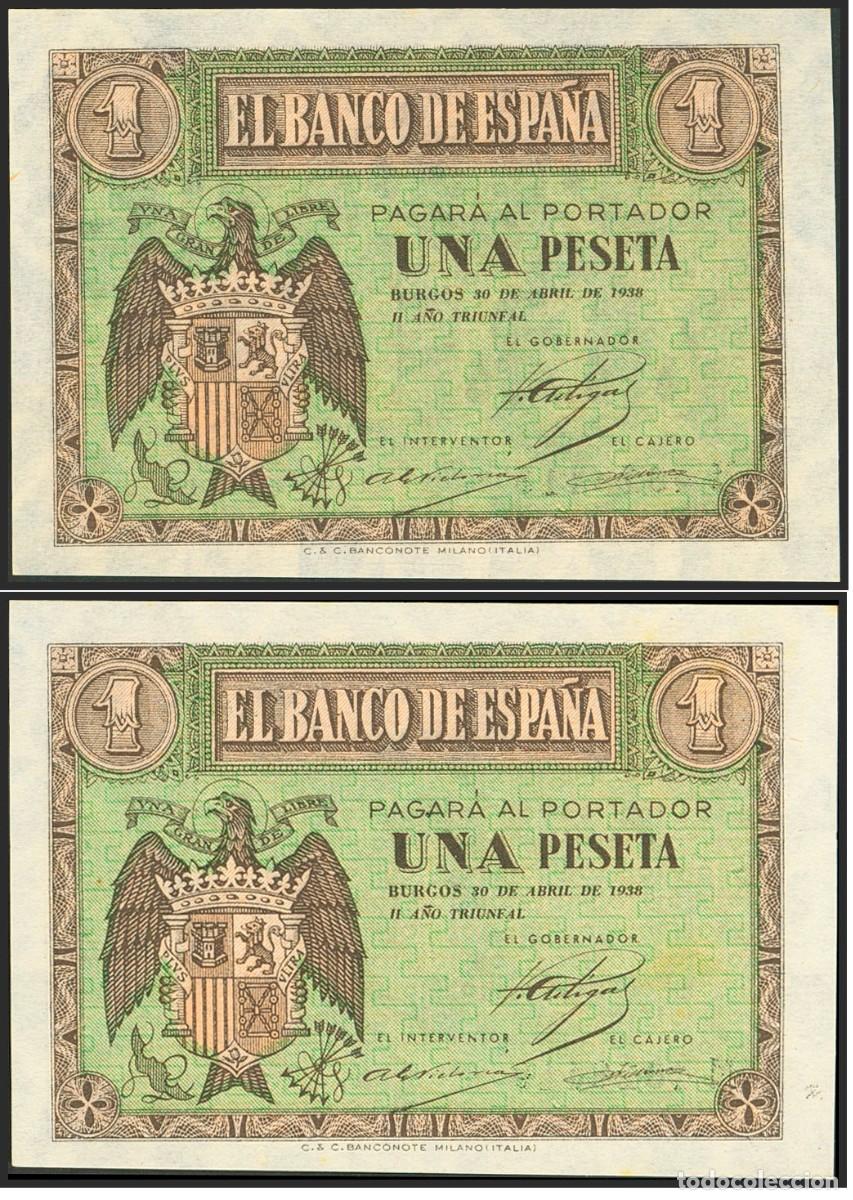 Billets espagnols: PAREJA CORRELATIVA 1 PESETA ABRIL 1938 SERIE M S/C