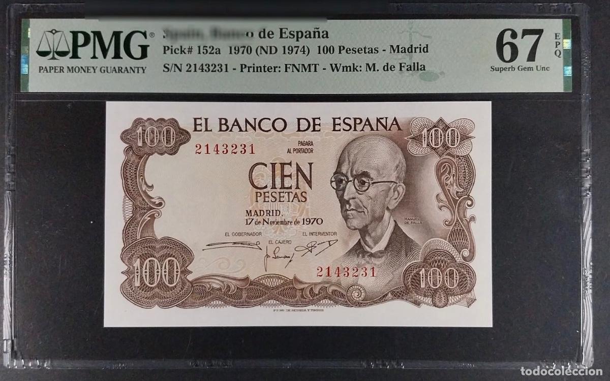 Billetes espa&ntilde;oles: 100 PESETAS 1970 FALLA SIN SERIE PMG 67 EPQ