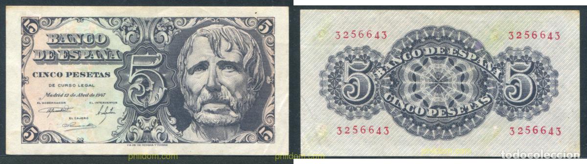 Notas espanholas: 11426 ESPA&Ntilde;A 1947 5 Pesetas 12 de Abril 1947 - Seneca