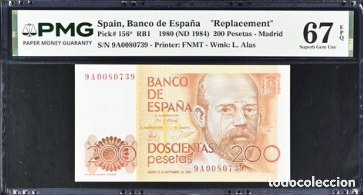 Billetes espa&ntilde;oles: Billete 200 Pesetas 1980 PMG 67 Serie Especial 9A