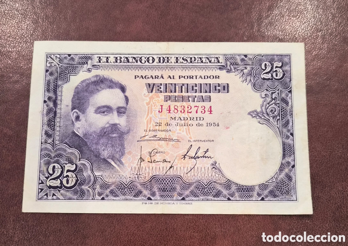 Billetes espa&ntilde;oles: Espa&ntilde;a &ndash; Billete de 25 Pesetas 1954 &ndash; Isaac Alb&eacute;niz