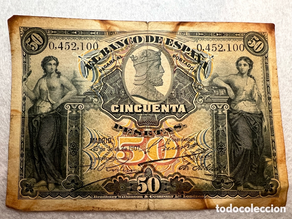 Billetes espa&ntilde;oles: Billete del Banco de Espa&ntilde;a de 50 pesetas de 1907.