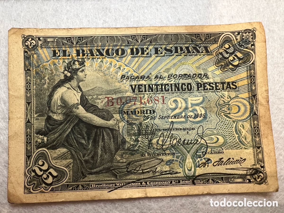 Billetes espa&ntilde;oles: Billete 25 pesetas, fecha Madrid 24 de septiembre de 1906.