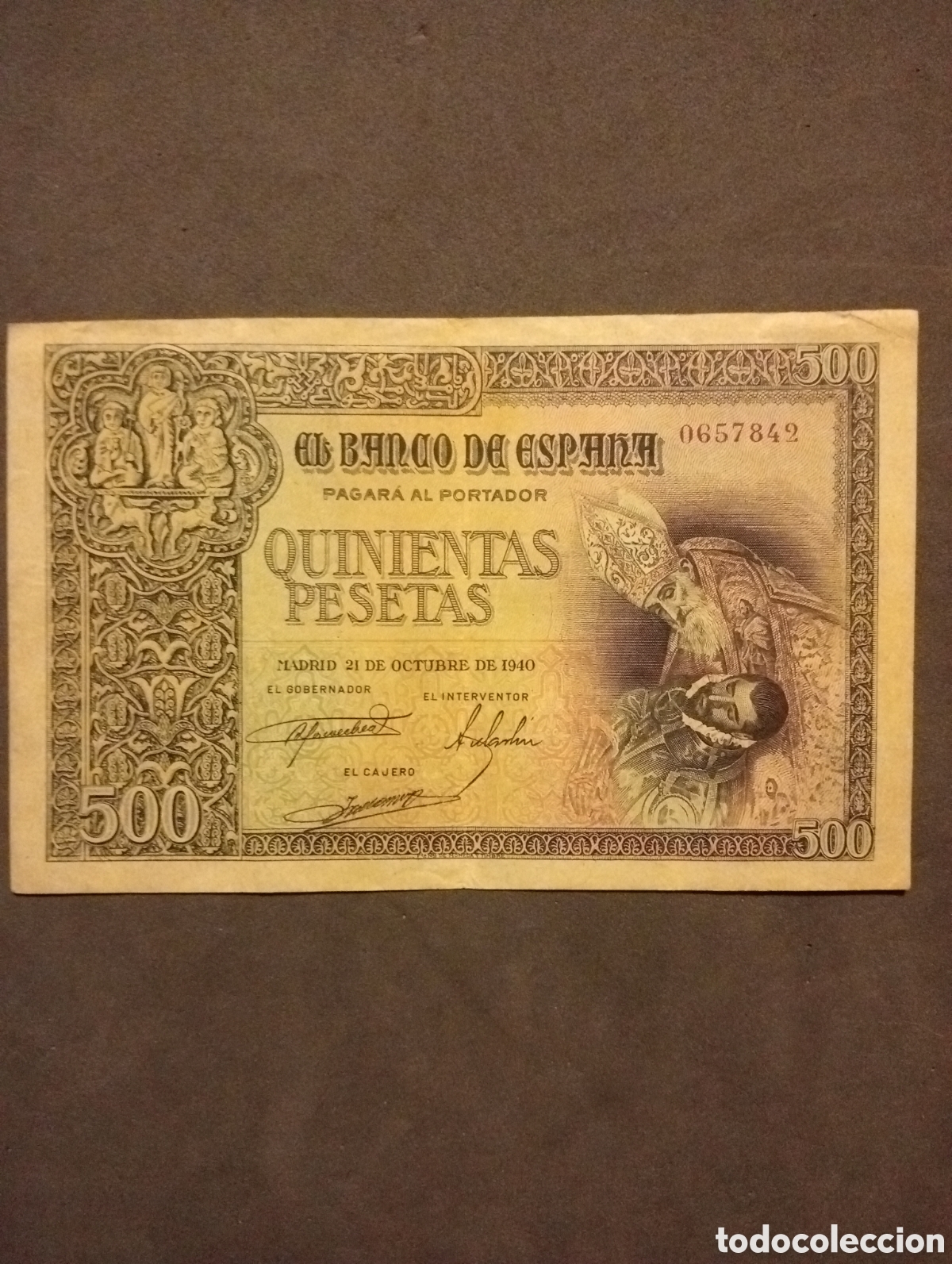 Notas espanholas: Estado Espa&ntilde;ol.500 pesetas del 21 de Octubre 1940 . Entierro del Conde Orgaz. MBC