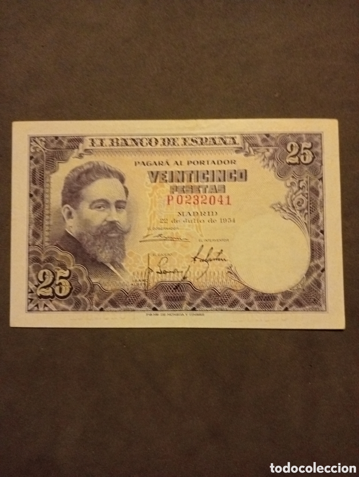 Billets espagnols: Billete de 25 pesetas. 22 de Julio de 1954 , &Uacute;LTIMA SERIE EMITIDA MUY ESCASA. EBC -