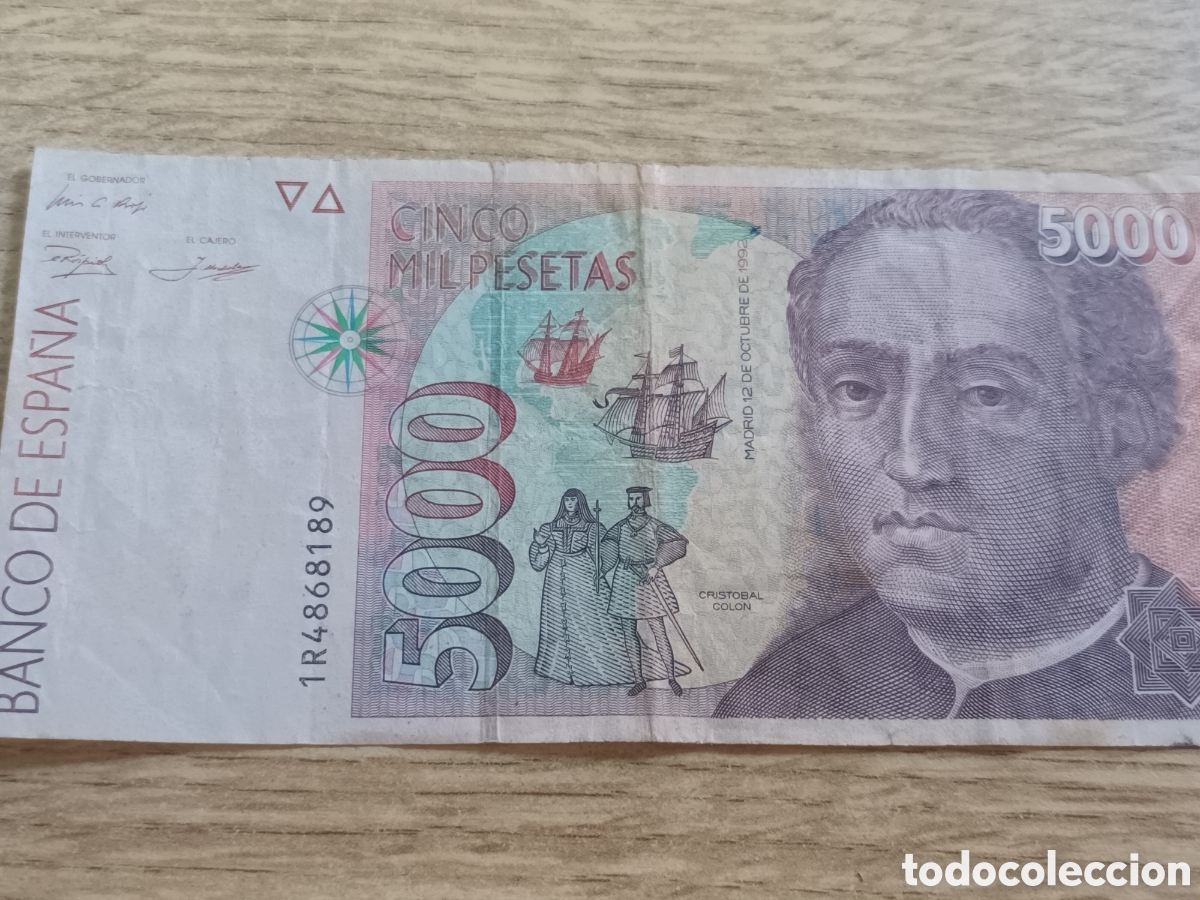 Billetes espa&ntilde;oles: BILLETE DE 5000 PESETAS DE 12 DE OCTUBRE DE 1992 SERIE 1R4868189
