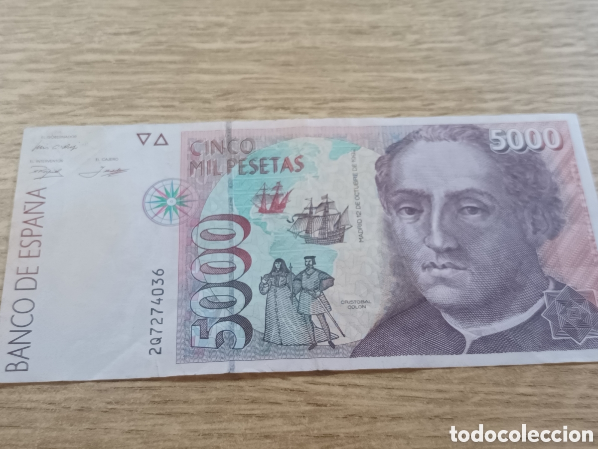 Billetes espa&ntilde;oles: BILLETE DE 5000 PESETAS DE 12 DE OCTUBRE DE 1992 SERIE 2Q7274036