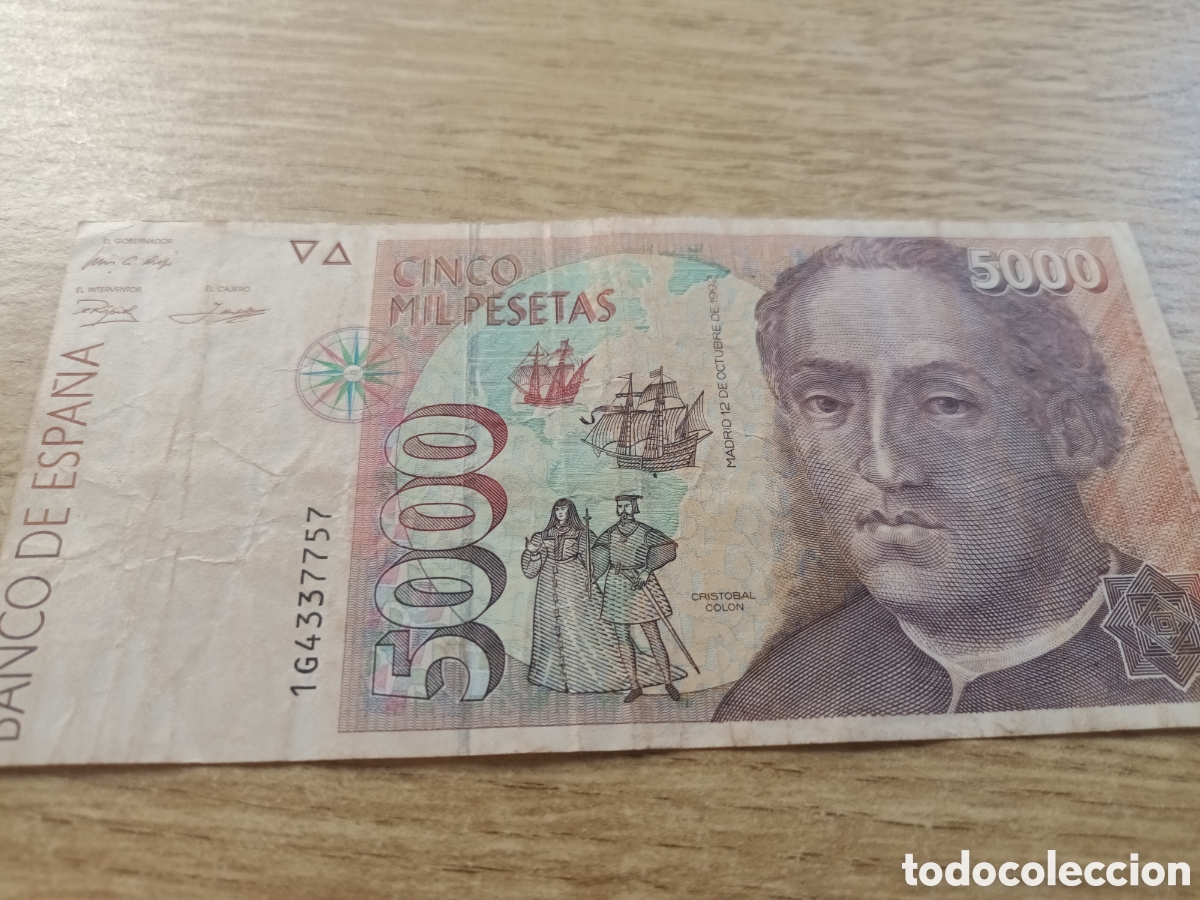 Billetes espa&ntilde;oles: BILLETE DE 5000 PESETAS DE 12 DE OCTUBRE DE 1992 SERIE 1G4337757