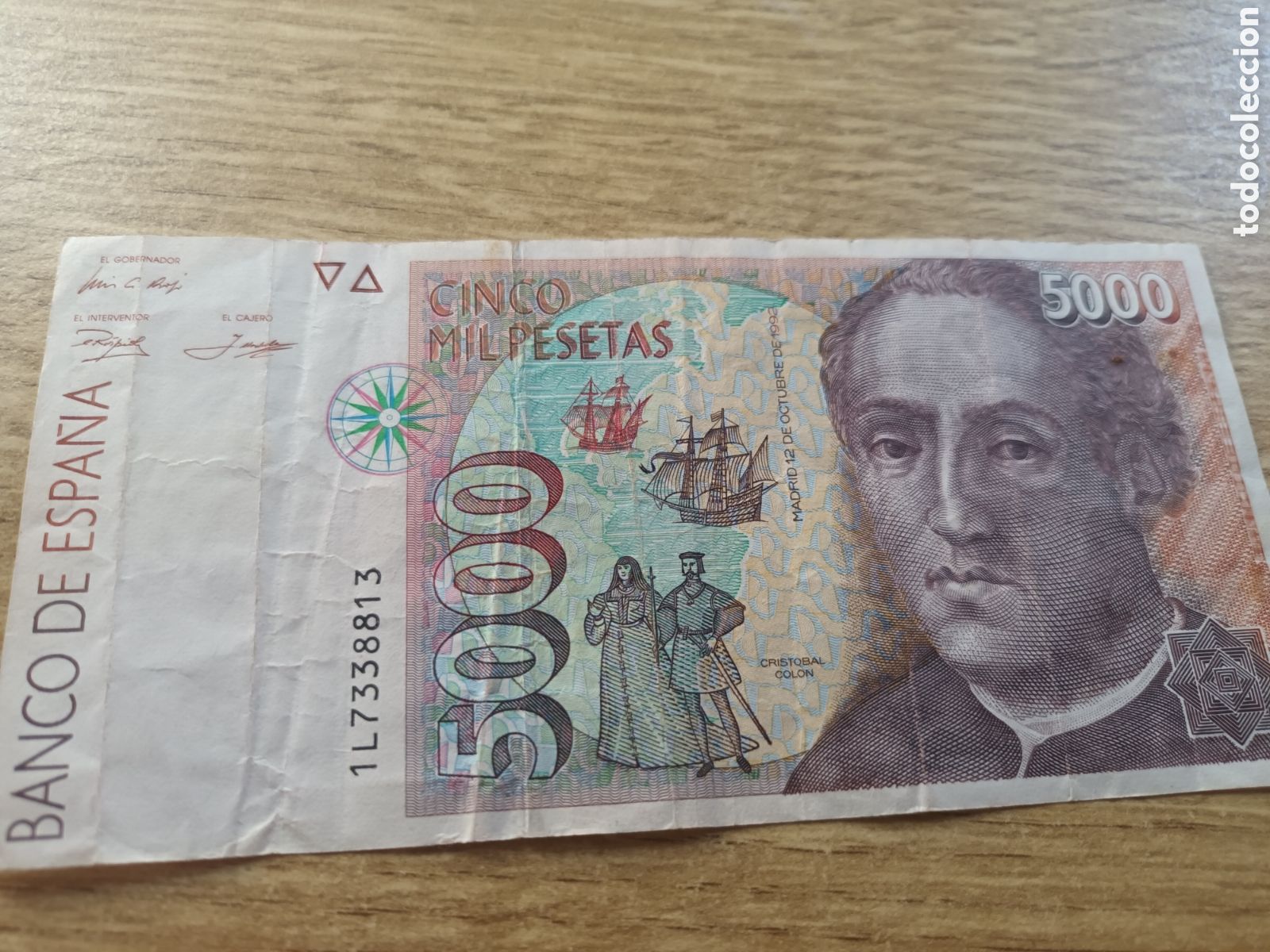 Billetes espa&ntilde;oles: BILLETE DE 5000 PESETAS DE 12 DE OCTUBRE DE 1992 SERIE 1L7338813
