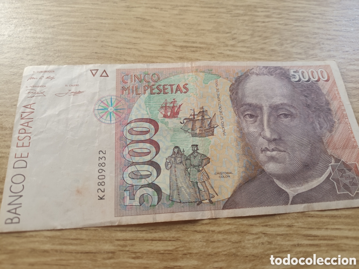 Billetes espa&ntilde;oles: BILLETE DE 5000 PESETAS DE 12 DE OCTUBRE DE 1992 SERIE K2809832