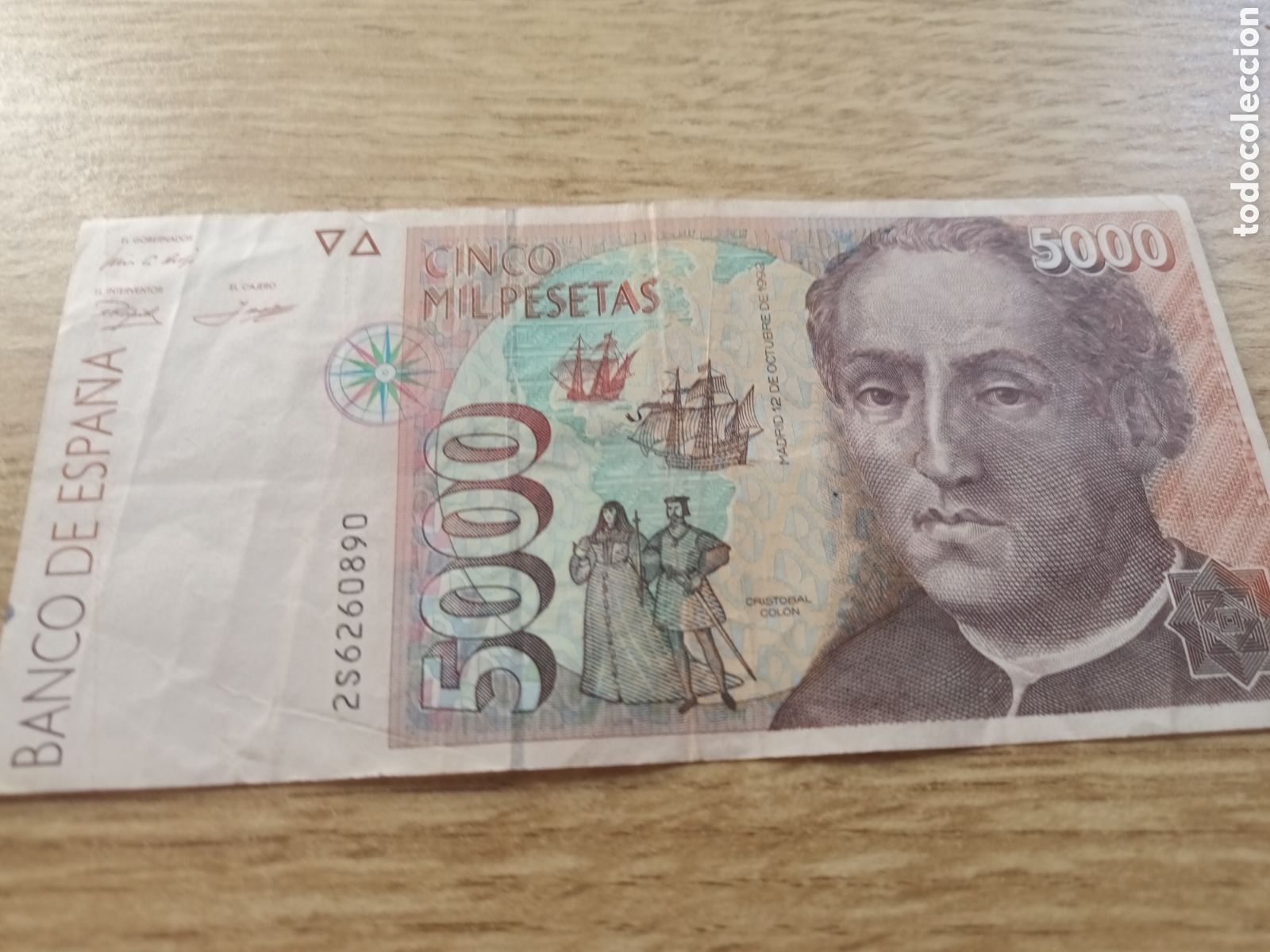 Billetes espa&ntilde;oles: BILLETE DE 5000 PESETAS DE12 DE OCTUBRE DE 1992 SERIE 2S6260890