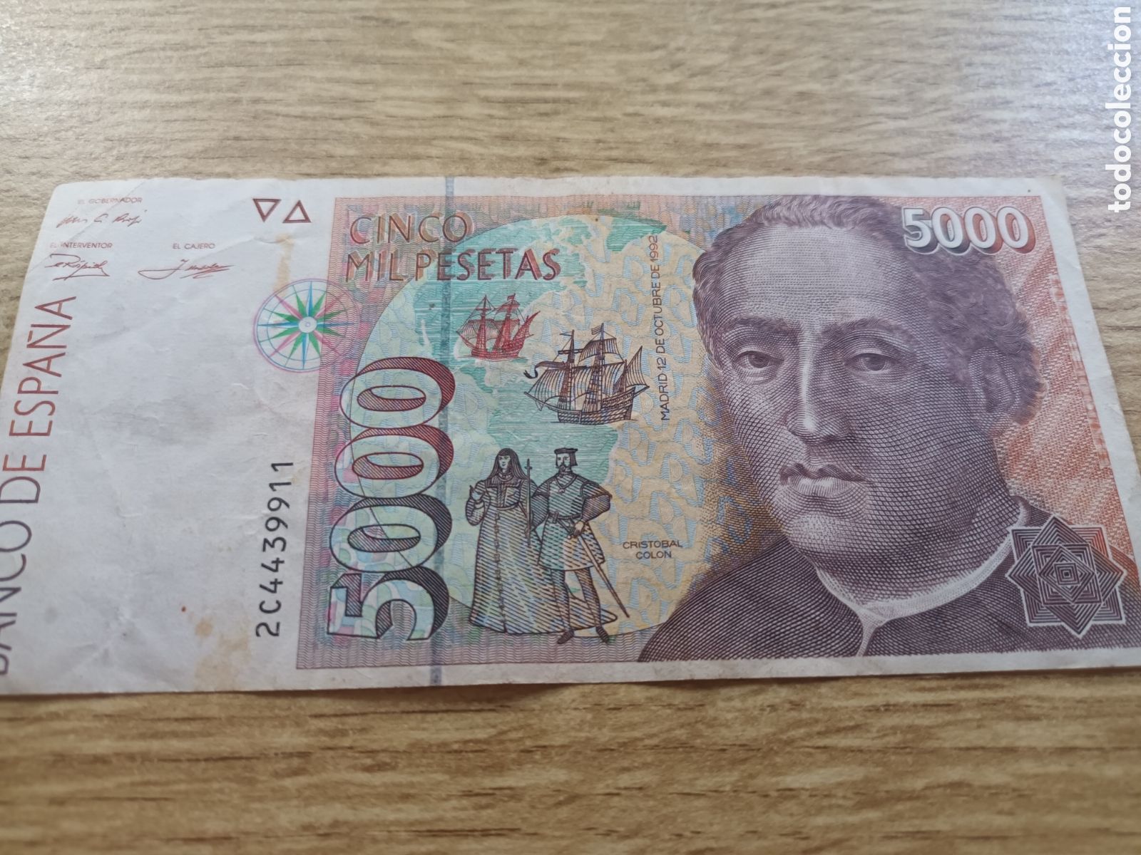 Billetes espa&ntilde;oles: BILLETE DE 5000 PESETAS DE 12 DE OCTUBRE DE 1992 SERIE 2C4439911