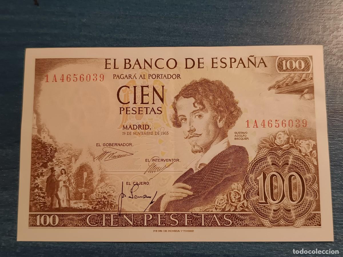 Billetes espa&ntilde;oles: Billete de 100 pesetas. Gustavo Adolfo Becquer. Noviembre 1965 Serie A (no circulado)