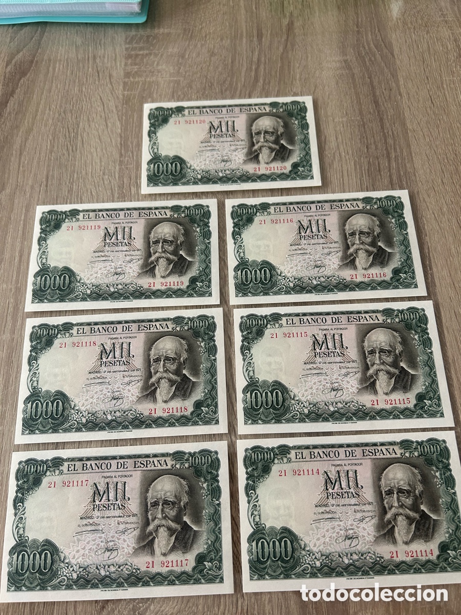 Billetes espa&ntilde;oles: Lote 7 billetes correlativos 1000 pesetas 1971