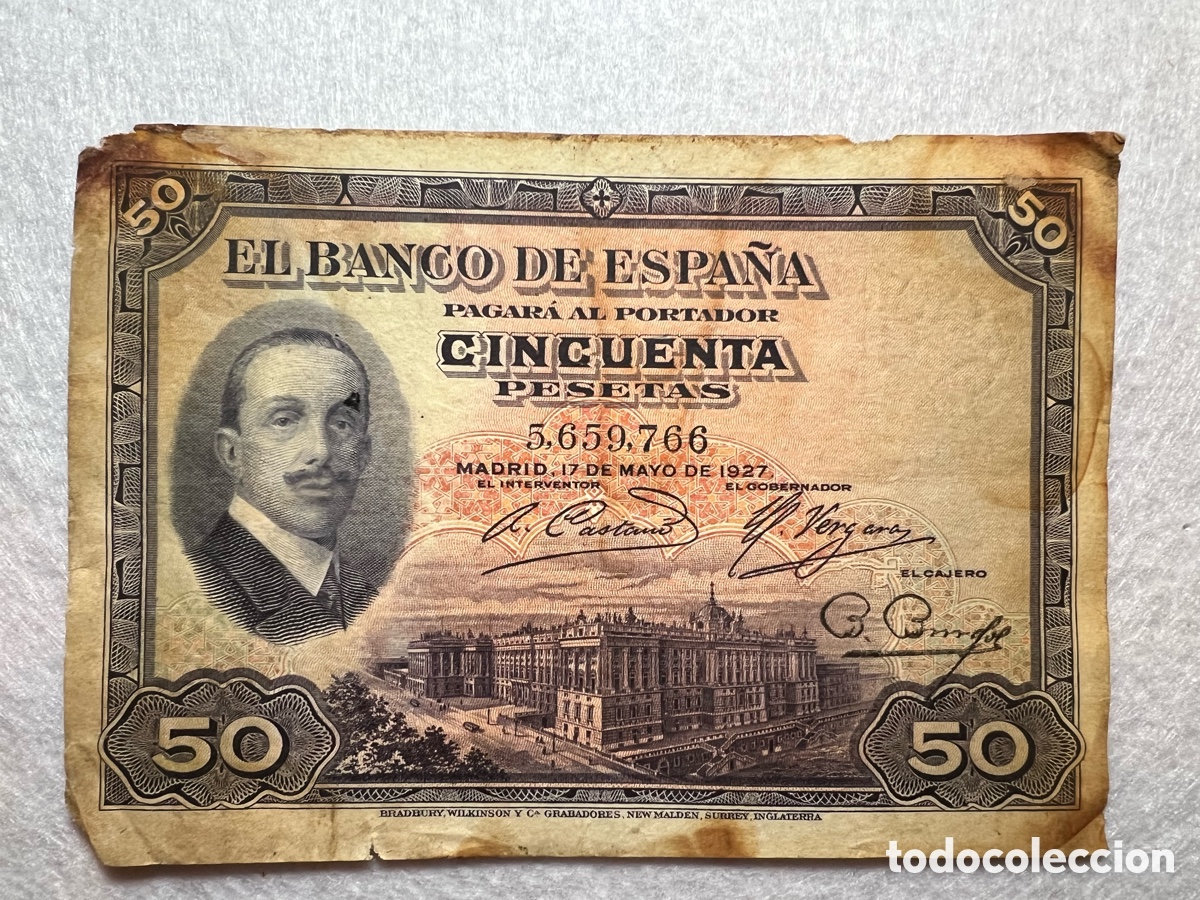 Billetes espa&ntilde;oles: Billete de 50 pesetas del Banco de Espa&ntilde;a, Madrid, 17 de mayo de 1927 (Alfonso XIII)