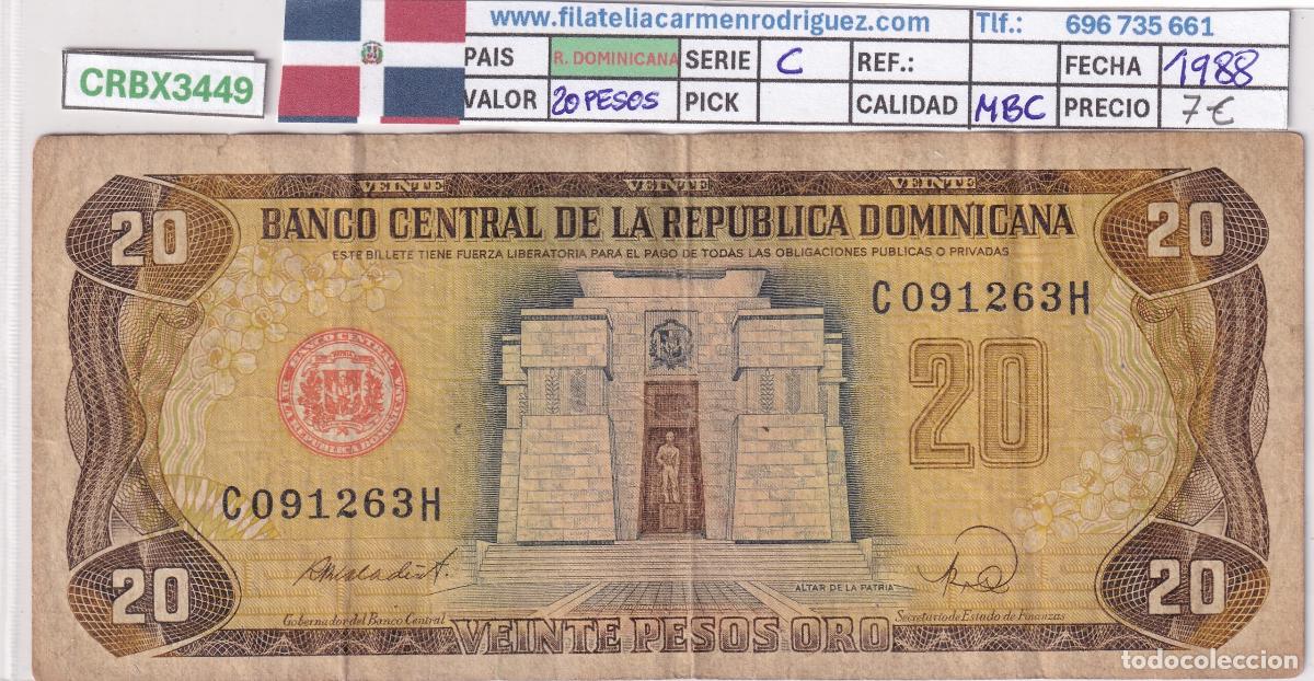 Billetes espa&ntilde;oles: CRBX3449 BILLETE REPUBLICA DOMINICNA 20 PESOS 1988 SERIE C MBC