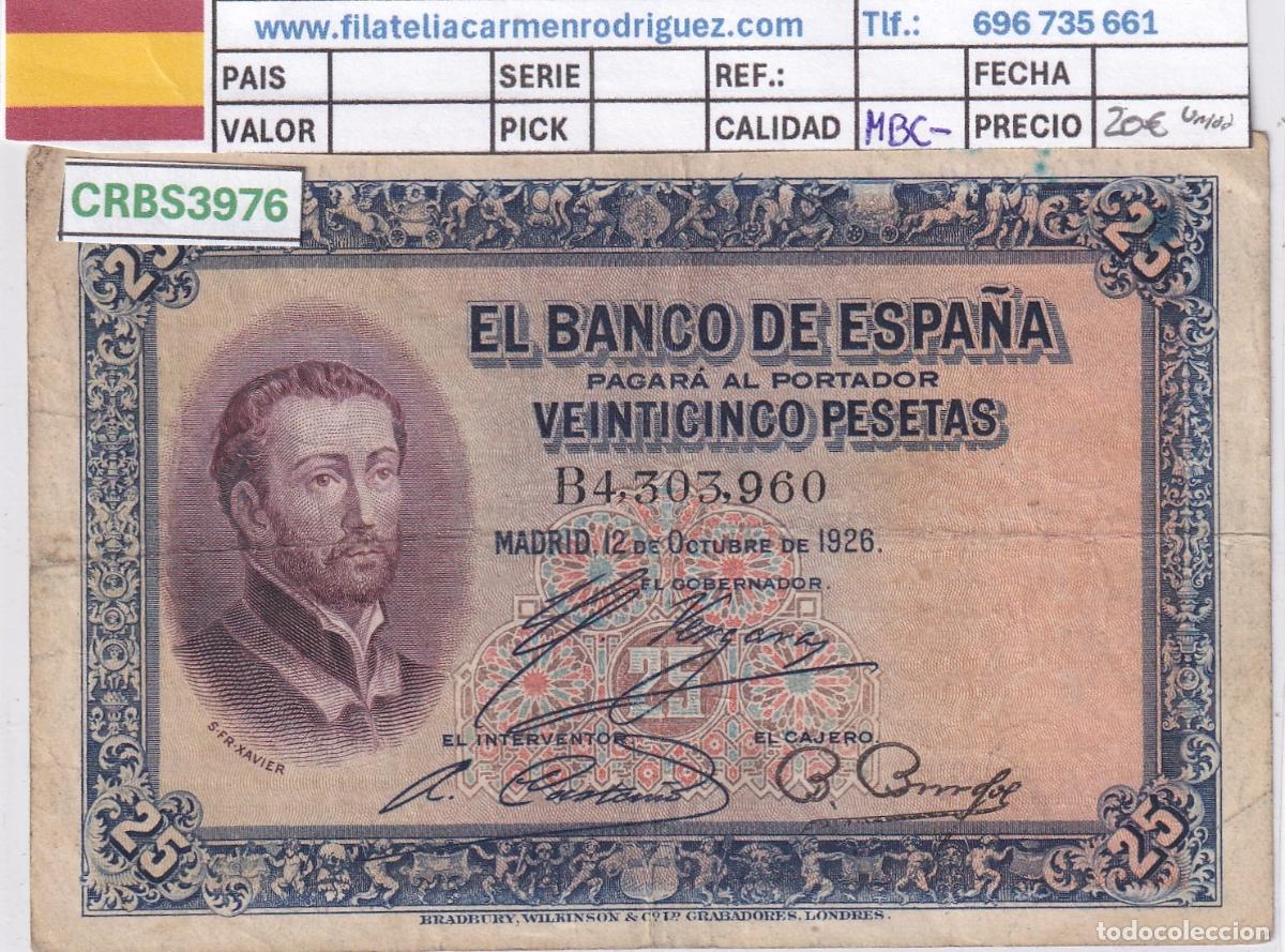 Billetes espa&ntilde;oles: CRBS3976 BILLETE ESPA&Ntilde;A 25 PESETAS 1926 SERIE B MBC-