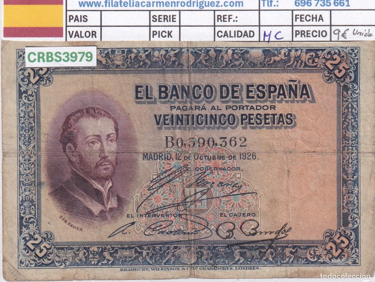 Billetes espa&ntilde;oles: CRBS3979 BILLETE ESPA&Ntilde;A 25 PESETAS 1926 SERIE B MC