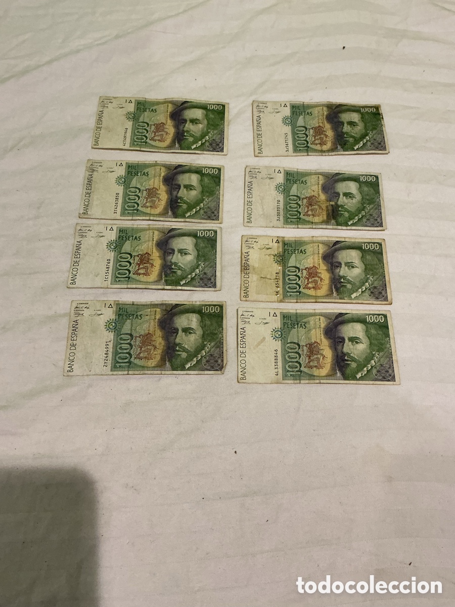 Billetes espa&ntilde;oles: Lote de 8 billetes de 1.000 pesetas &ndash; Hern&aacute;n Cort&eacute;s