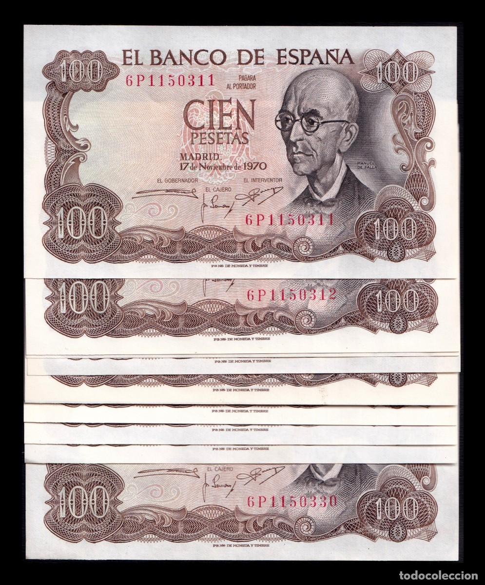 Billetes espa&ntilde;oles: Espa&ntilde;a Lote 20 billetes 100 Pesetas Manuel de Falla 1970 Pick 152 Serie 6P Sc-/Sc aUnc/Unc