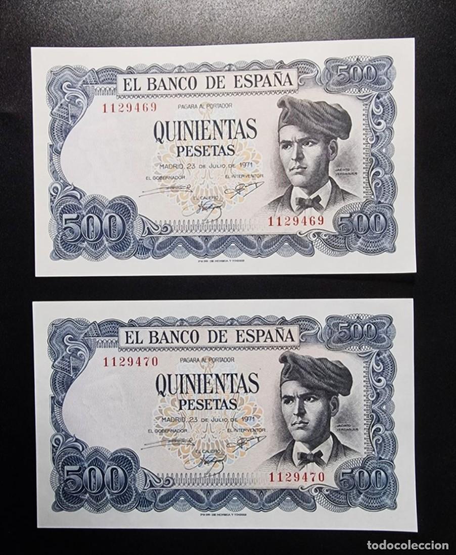 Billetes espa&ntilde;oles: PAREJA CONSECUTIVA SIN SERIE *SIN CIRCULAR SC |SOLO ACEPTO PAYPAL| BILLETE 500 PESETAS 1971 LEER DES