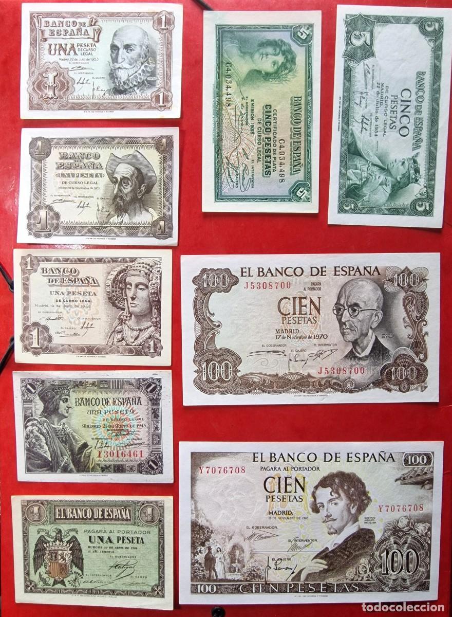 Billetes espa&ntilde;oles: LOTE 9 BILLETES SIN CIRCULAR |SOLO ACEPTO PAYPAL| BILLETE 1 5 100 PESETAS 1935 a 1970 LEER DESCRIPCI