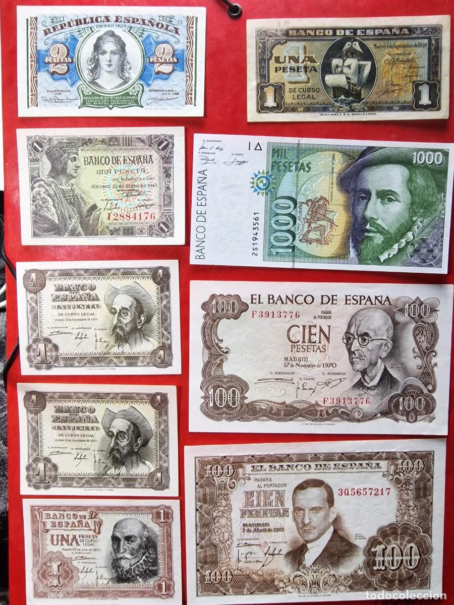 Billetes espa&ntilde;oles: LOTE 9 BILLETES SIN CIRCULAR |SOLO ACEPTO PAYPAL| BILLETE 1 2 100 1000 PESETAS 1938 a 1992 LEER