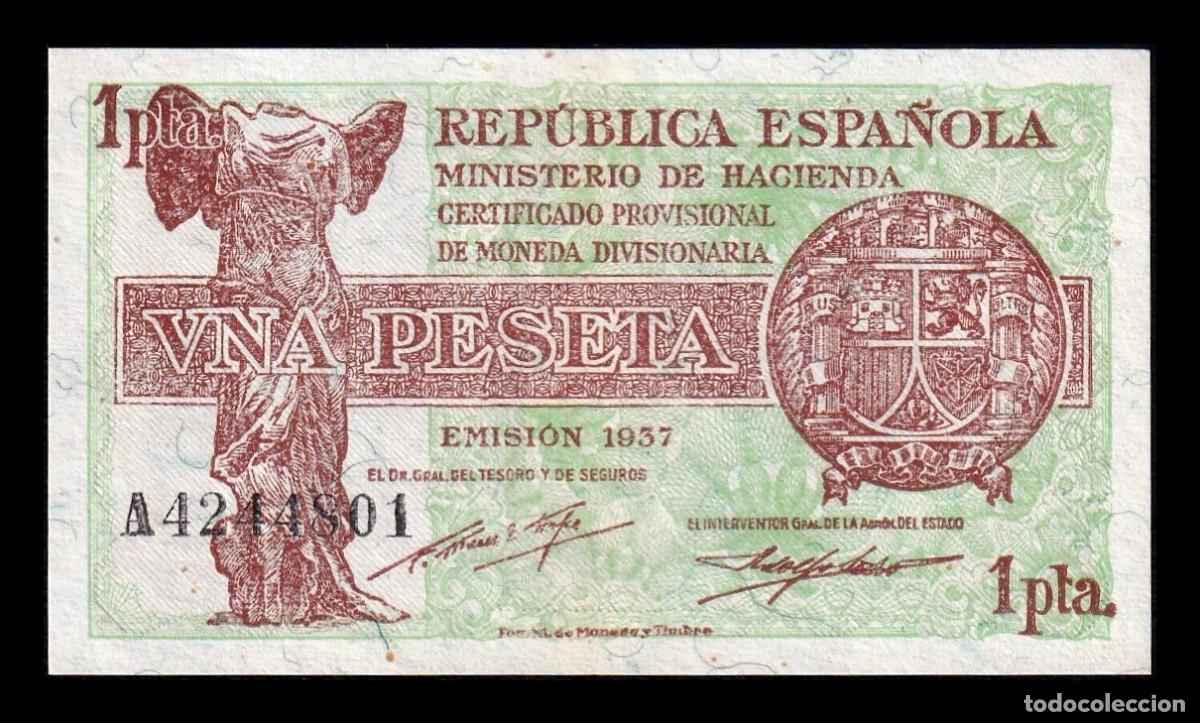Billetes espa&ntilde;oles: Espa&ntilde;a 1 Peseta Rep&uacute;blica 1937 Pick 94 Serie A Sc Unc