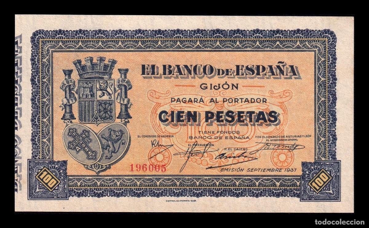 Billetes espa&ntilde;oles: Espa&ntilde;a Gij&oacute;n 100 Pesetas 1937 Pick S580 Sc Unc