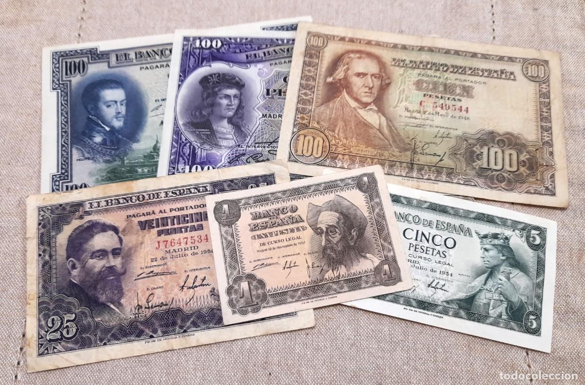 Billetes espa&ntilde;oles: Lote de 6 billetes antiguos de Pesetas