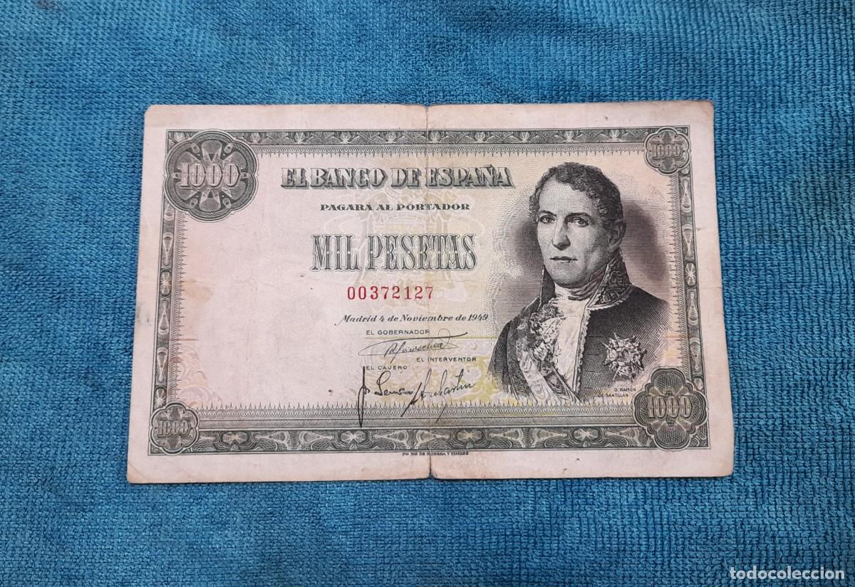 Billetes espa&ntilde;oles: Billete de 1000 Pesetas 1949 Sin serie, numero bajo